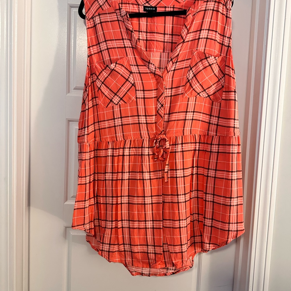Torrid Orange and Black Plaid Sleeveless Top